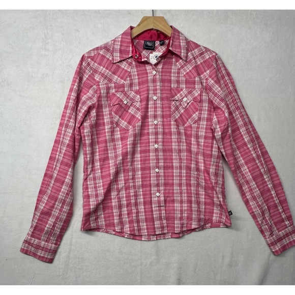 NWT Cruel Girl Pink Plaid Western Shirt Rhinestone Studded Pearl Snaps Women's M - Picture 2 of 5